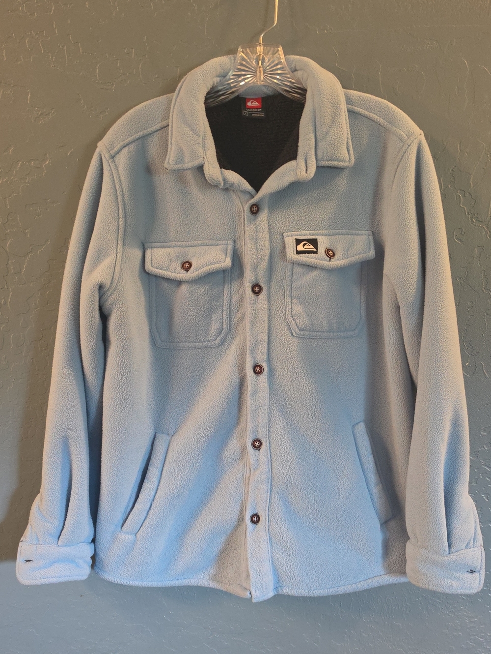 Quiksilver Polar Sherpa Lined Pale Blue Fleece Shirt Jacket